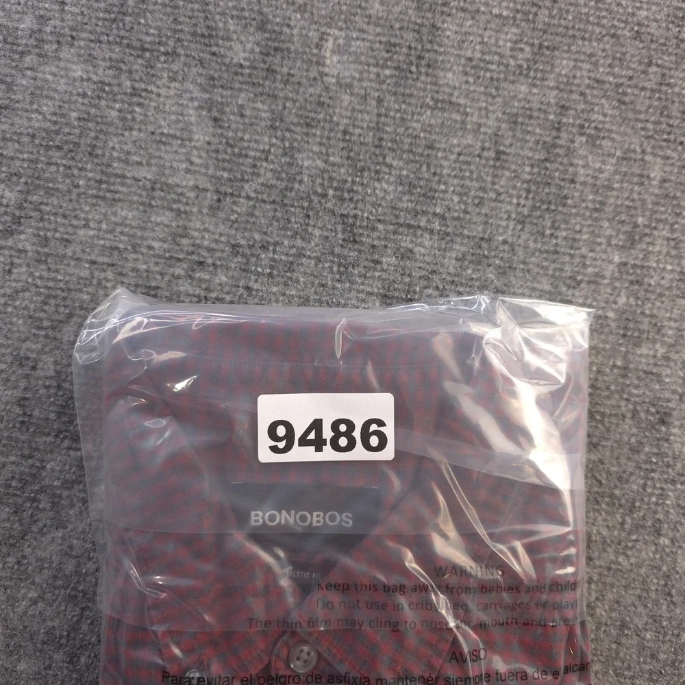 Bonobos Shirt XL Athletic Fit Red Gray Check‎ Long Sleeve Button Down Stretch